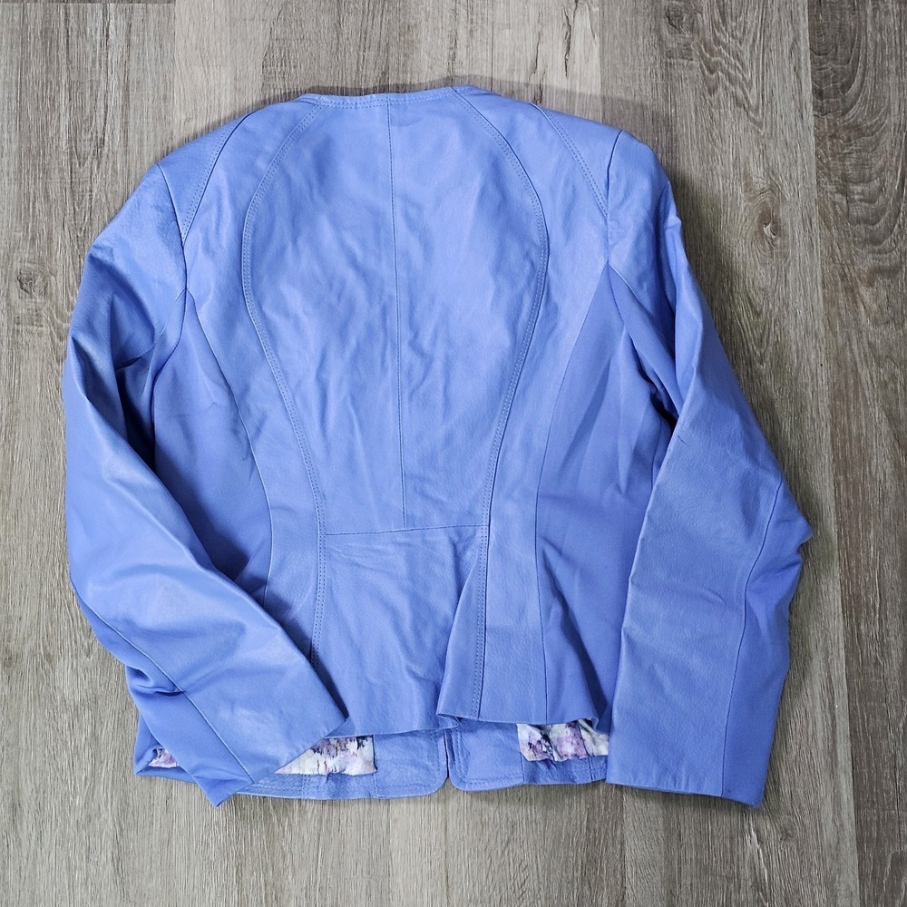Hal Rubenstein Leather And Fabric Paneled Ladies Jacket Blue Size 6 - Picture 4 of 12